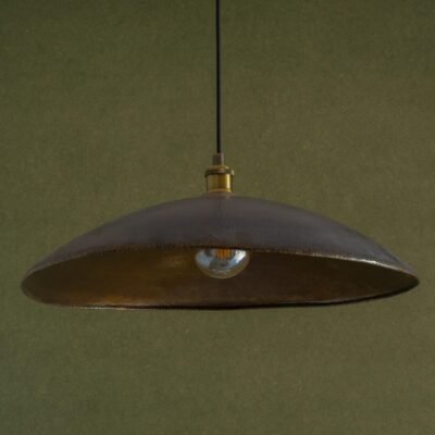 Wide Hammered Brass Disc Pendant Light