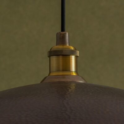 Wide Hammered Brass Disc Pendant Light