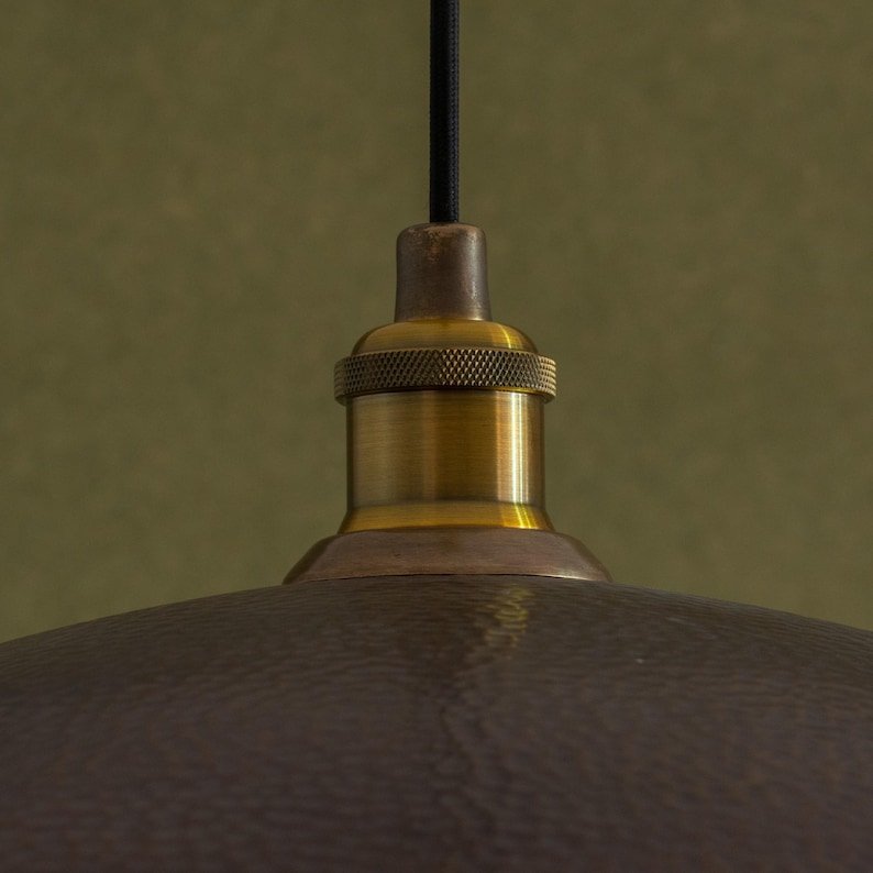 Wide Hammered Brass Disc Pendant Light