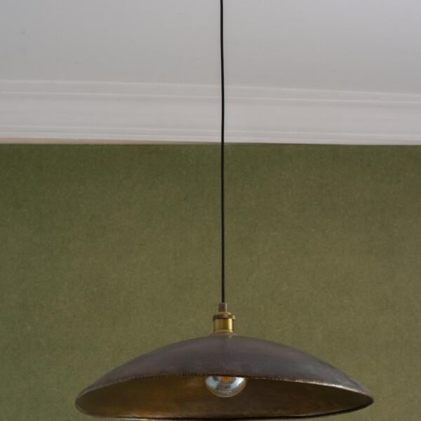 Wide Hammered Brass Disc Pendant Light