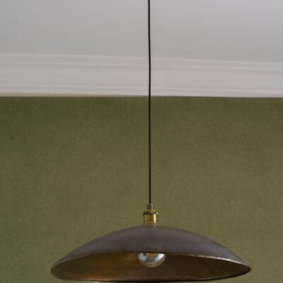 Wide Hammered Brass Disc Pendant Light