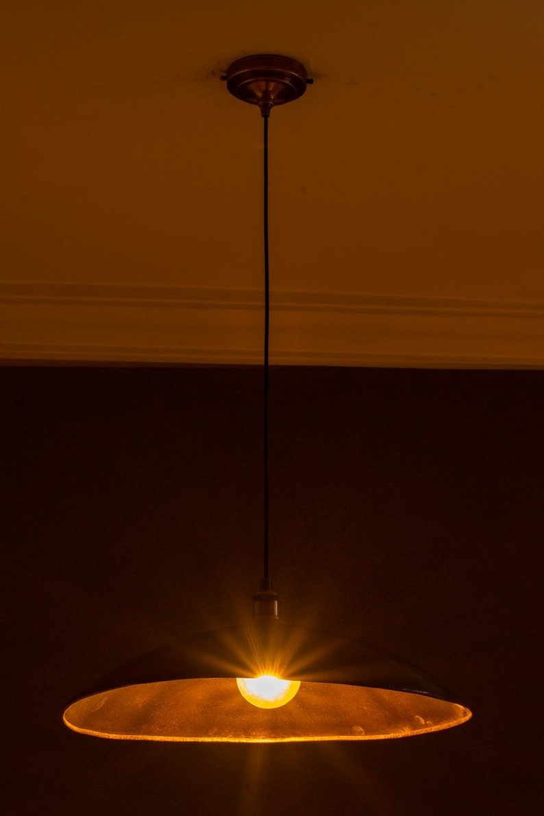 Wide Hammered Brass Disc Pendant Light