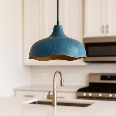 Blue Patina Brass Pendant Light