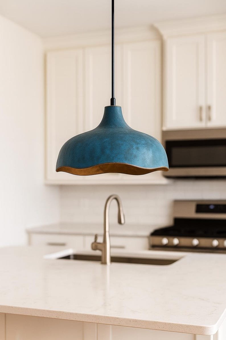 Blue Patina Brass Pendant Light