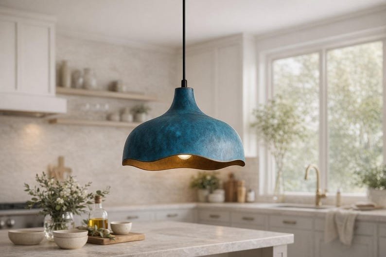 Blue Patina Brass Pendant Light