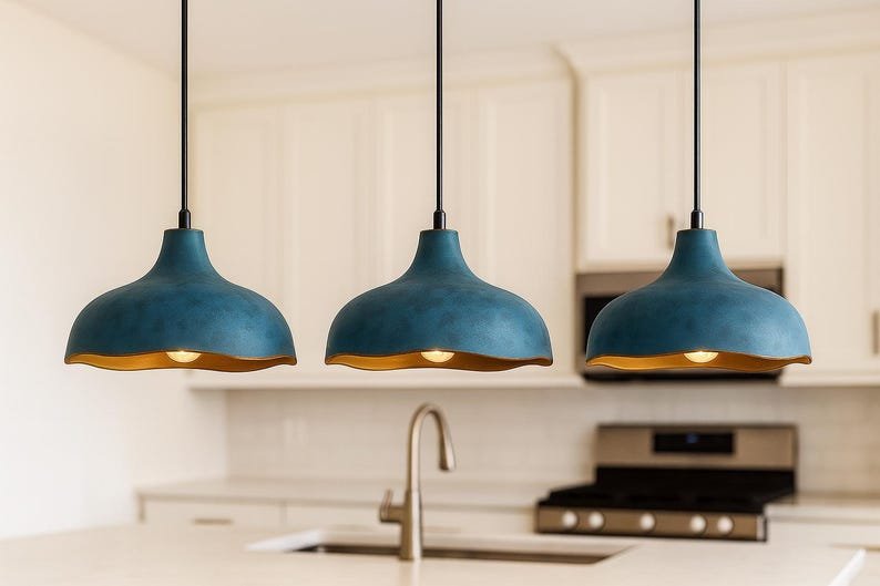 Ocean-Blue Wave Pendant  Coastal Modern Glow