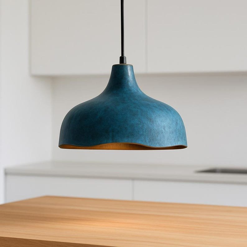 Ocean-Blue Wave Pendant  Coastal Modern Glow