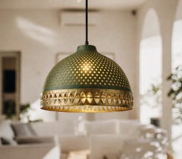 il_794xN.7779337445_sryc Moroccan Perforated Brass Dome Pendant Light (Green Patina)