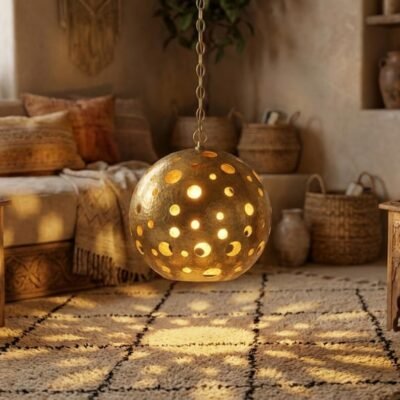 Moroccan Hand-Hammered Brass Globe Pendant Light