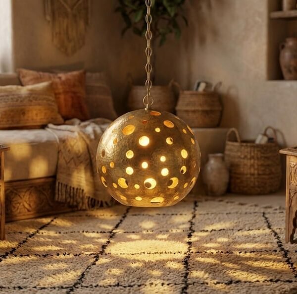 Moroccan Hand-Hammered Brass Globe Pendant Light