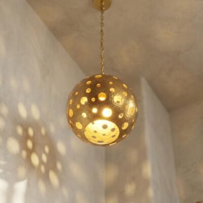 Moroccan Hand-Hammered Brass Globe Pendant Light