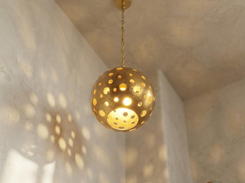 Moroccan Hand-Hammered Brass Globe Pendant Light