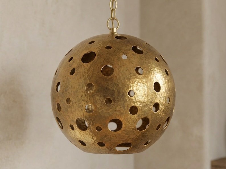 Moroccan Hand-Hammered Brass Globe Pendant Light