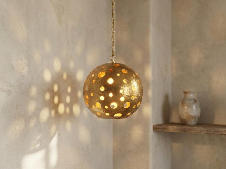 Moroccan Hand-Hammered Brass Globe Pendant Light