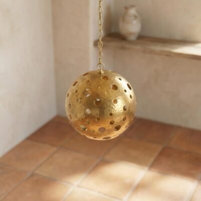 Moroccan Hand-Hammered Brass Globe Pendant Light