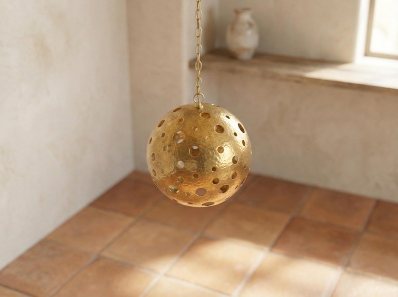 Moroccan Hand-Hammered Brass Globe Pendant Light