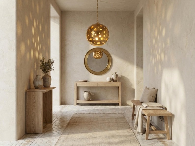 Moroccan Hand-Hammered Brass Globe Pendant Light