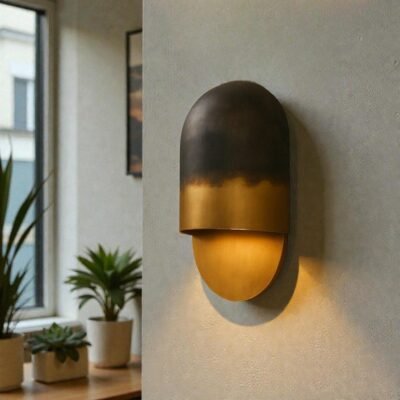 Modern Two Tone Brass Wall Sconce (Black & Gold)