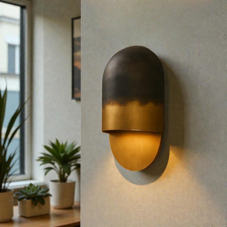 Modern Two Tone Brass Wall Sconce (Black & Gold)