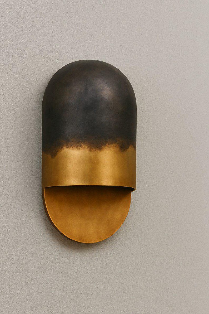 Modern Two Tone Brass Wall Sconce (Black & Gold)
