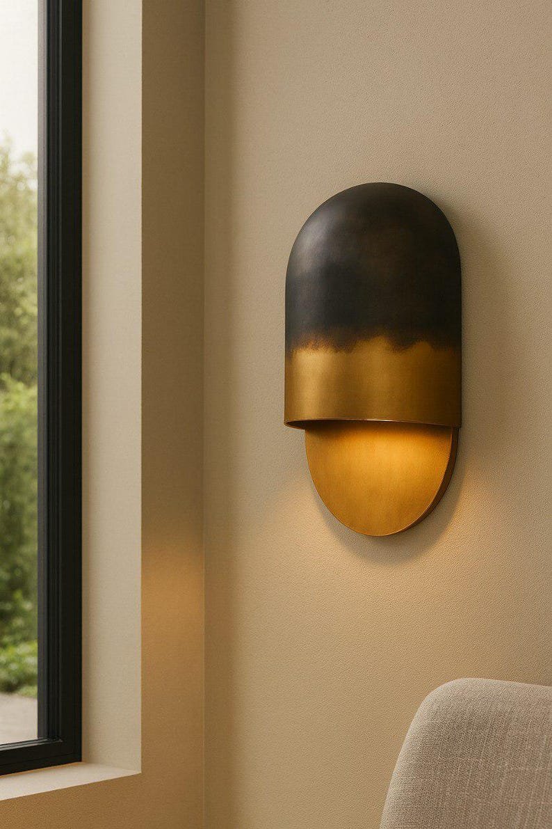 Modern Two Tone Brass Wall Sconce (Black & Gold)