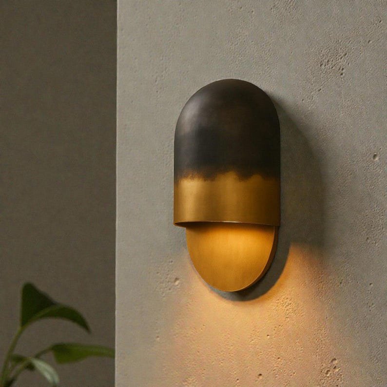 Modern Two Tone Brass Wall Sconce (Black & Gold)