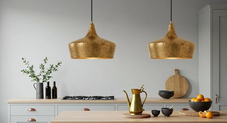 Hand-Hammered Brass Bell Pendant Light