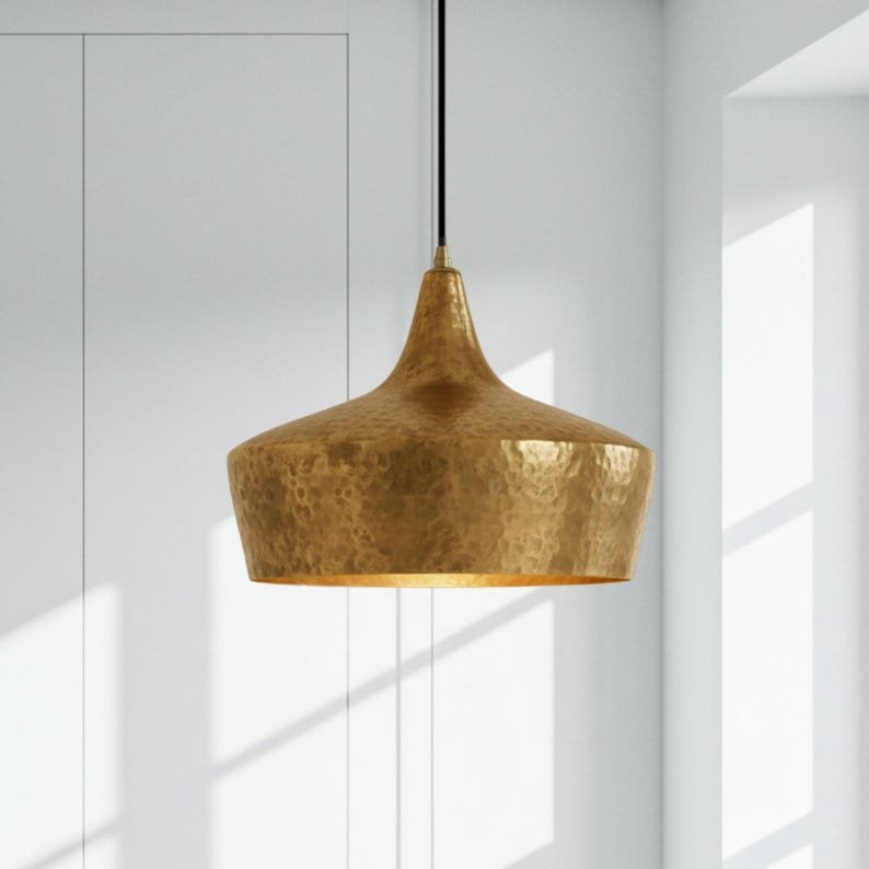 Hand-Hammered Brass Bell Pendant Light