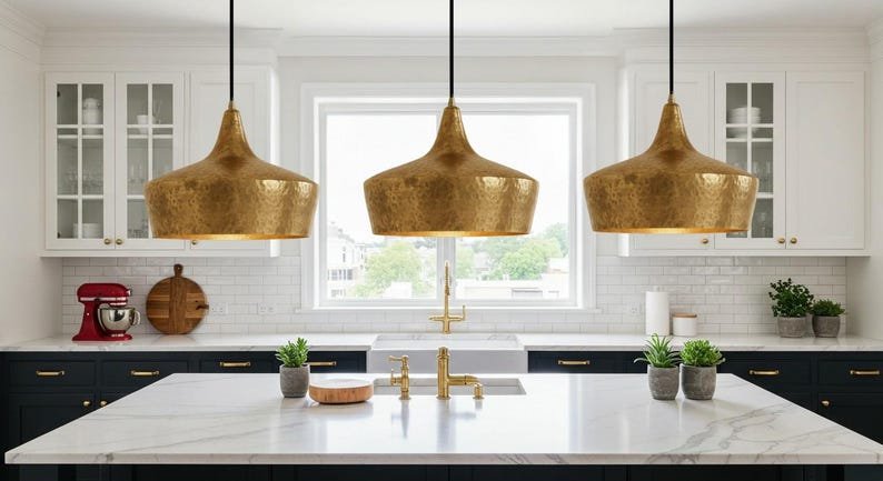 Hand-Hammered Brass Bell Pendant Light