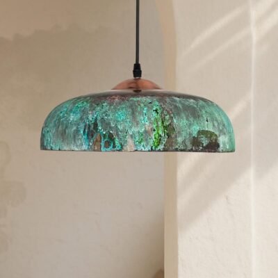 marocin 5 (1) Set of 2 Verdigris Brass Dome Pendant Lights – Handmade Green Patina