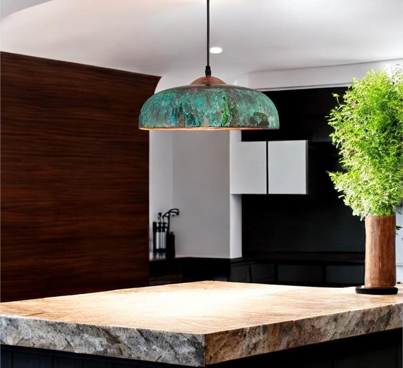 marocin 5 (10) Set of 2 Verdigris Brass Dome Pendant Lights – Handmade Green Patina