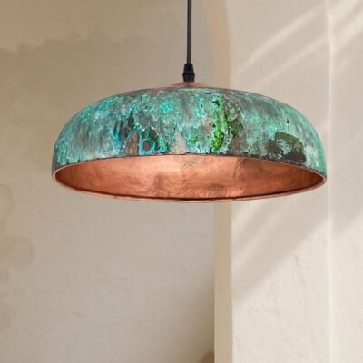 marocin 5 (2) Set of 2 Verdigris Brass Dome Pendant Lights – Handmade Green Patina