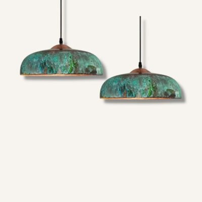 marocin 5 (4) Set of 2 Verdigris Brass Dome Pendant Lights – Handmade Green Patina