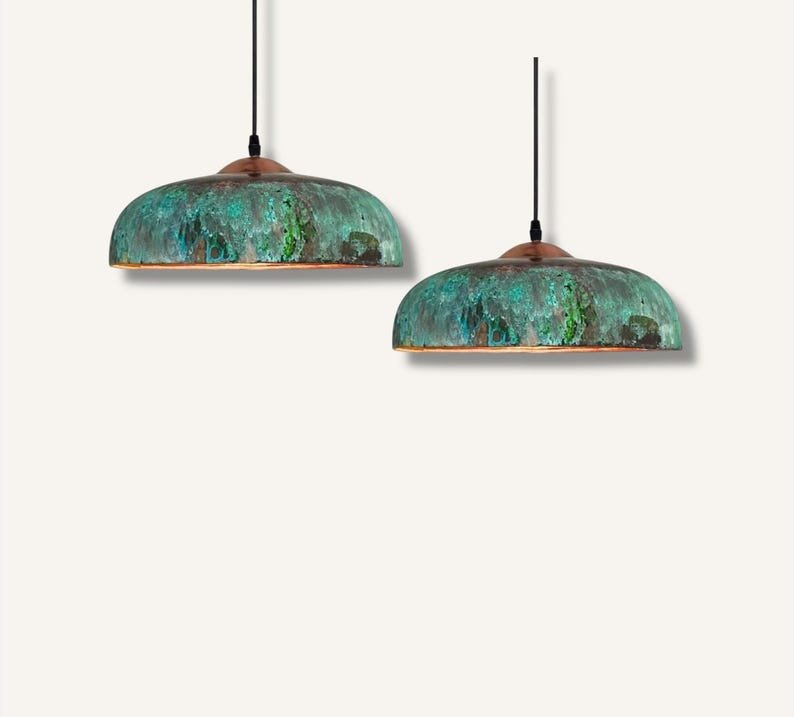 marocin 5 (4) Set of 2 Verdigris Brass Dome Pendant Lights – Handmade Green Patina