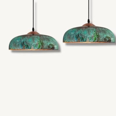 marocin 5 (5) Set of 2 Verdigris Brass Dome Pendant Lights – Handmade Green Patina