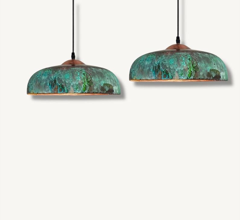 marocin 5 (5) Set of 2 Verdigris Brass Dome Pendant Lights – Handmade Green Patina