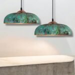 Set of 2 Verdigris Brass Dome Pendant Lights – Handmade Green Patina