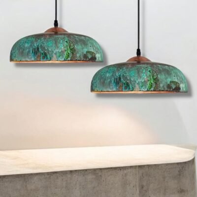 marocin 5 (6) Set of 2 Verdigris Brass Dome Pendant Lights – Handmade Green Patina