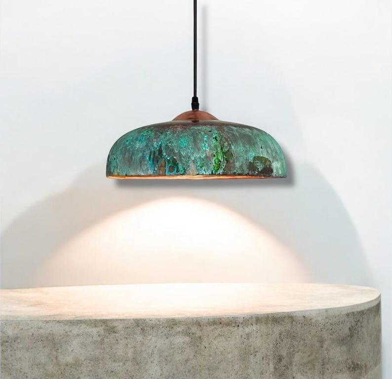 marocin 5 (7) Set of 2 Verdigris Brass Dome Pendant Lights – Handmade Green Patina