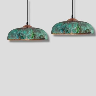marocin 5 (8) Set of 2 Verdigris Brass Dome Pendant Lights – Handmade Green Patina