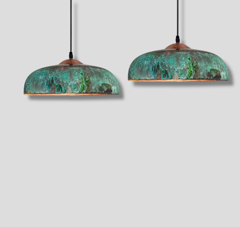 marocin 5 (8) Set of 2 Verdigris Brass Dome Pendant Lights – Handmade Green Patina