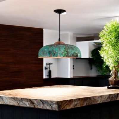 marocin 5 (9) Set of 2 Verdigris Brass Dome Pendant Lights – Handmade Green Patina