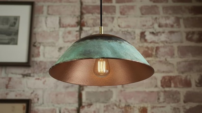 maroocin 7 (1) Rustic Patina Copper Dome Pendant Light