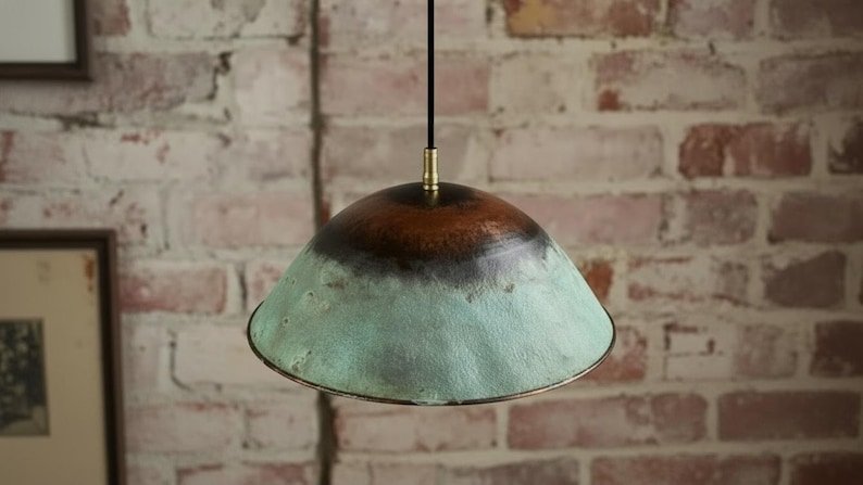 maroocin 7 (3) Rustic Patina Copper Dome Pendant Light