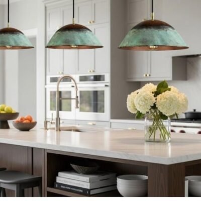 maroocin 7 (6) Rustic Patina Copper Dome Pendant Light