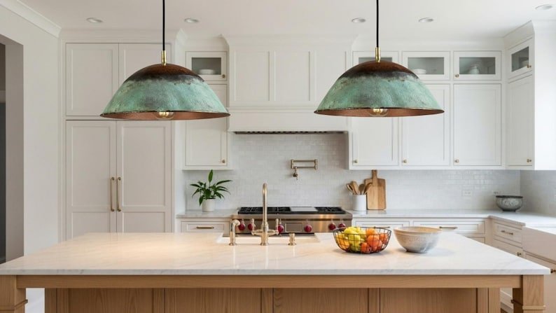 maroocin 7 (7) Rustic Patina Copper Dome Pendant Light