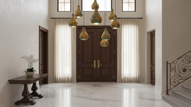 Gold & Verdigris Teardrop Pendant Light