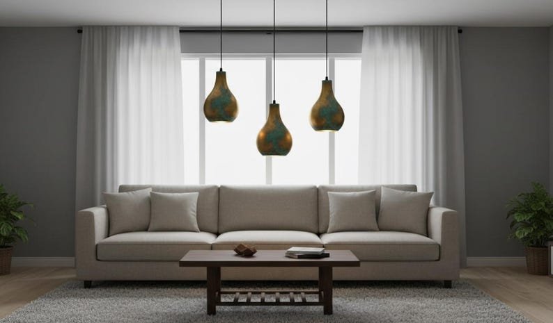 Gold & Verdigris Teardrop Pendant Light