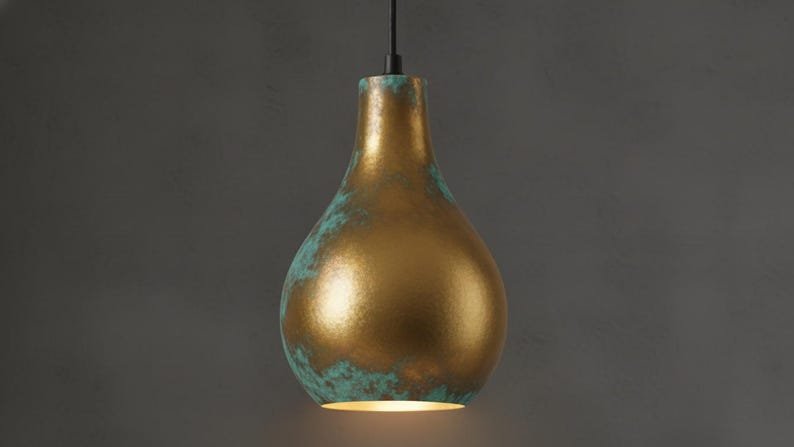 Gold & Verdigris Teardrop Pendant Light