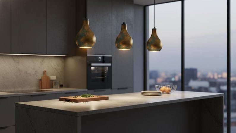 Gold & Verdigris Teardrop Pendant Light